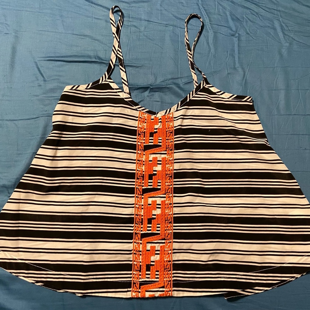 THML Black and White Striped Camisole with Orange Detail